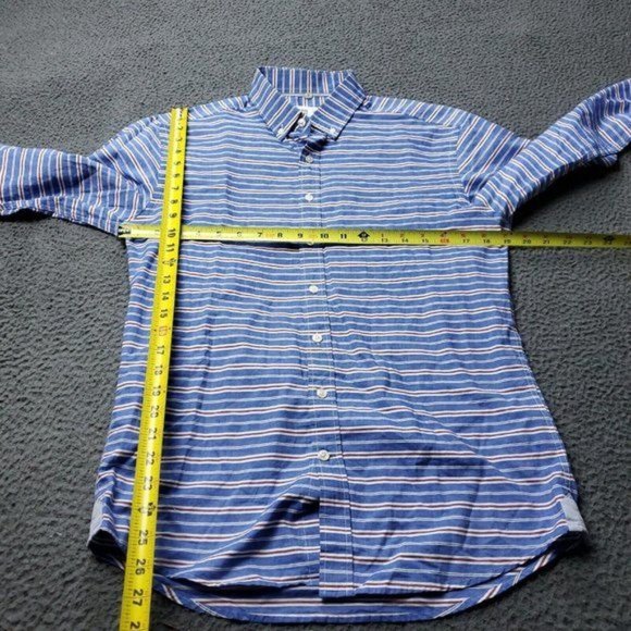 Frank & Oak Striped Button Shirt Blue Mens S Small Long Sleeve - Picture 6 of 7
